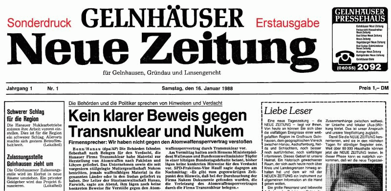 Die Gelnhäuser Neuesten Nachrichten erscheinen erstmals am 16. Januar 1988 - die jüngste MADSACK-Tageszeitung.
