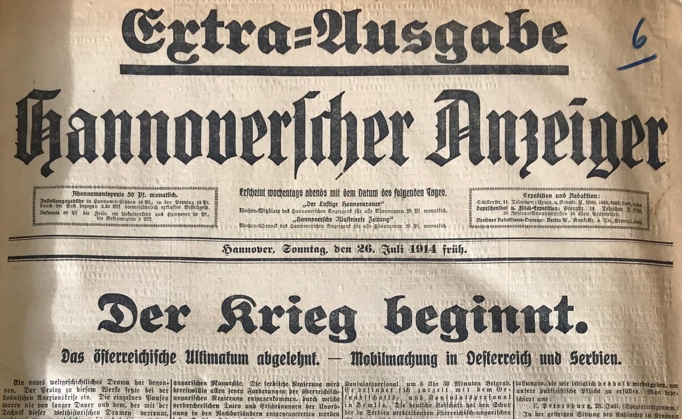 Scan: Extrablatt vom 26. Juli 1914. Historische Zeitungsbeilagen.
